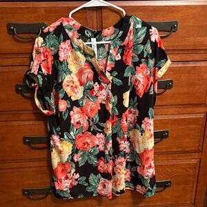 Dear Scarlett Floral Print Blouse - Black and Red